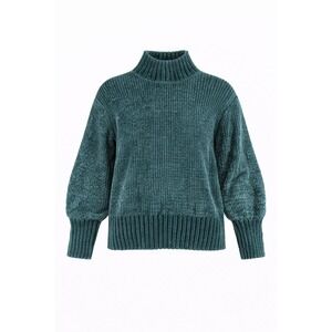 Cynthia Rowley Teal Ribbed Chenille Turtleneck Sweater Puff Sleeve Size L